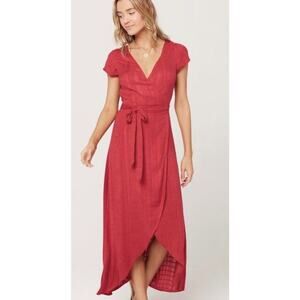 L Space Goa Maxi Wrap Dress Red Sz M Swim Cover Up Viscose V Neck Pool Travel